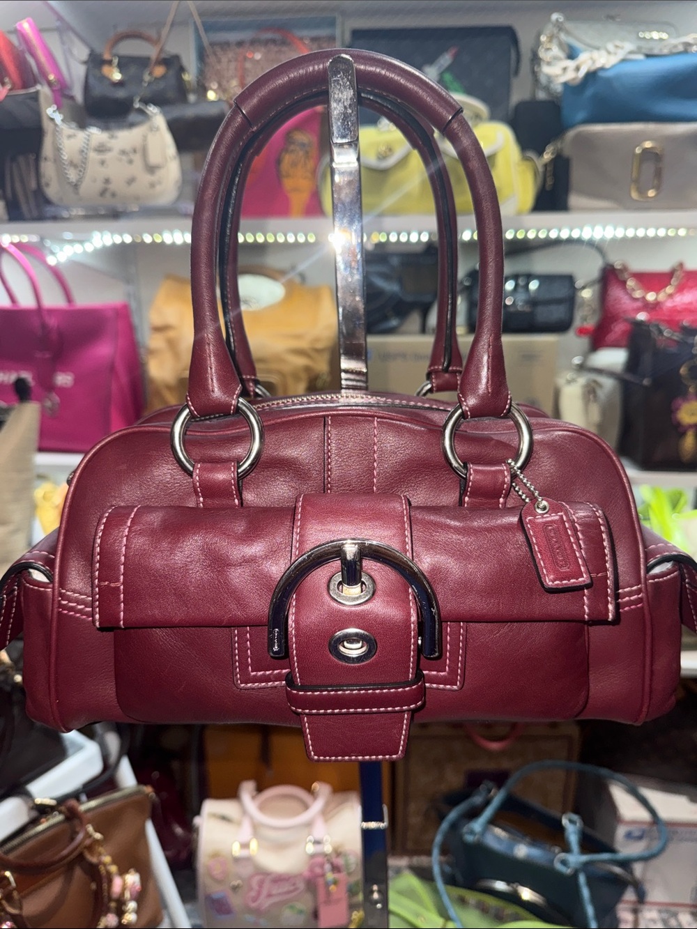 Coach Soho Vintage Leather Satchel Bag in RARE Burgundy with SILVER Hardware
